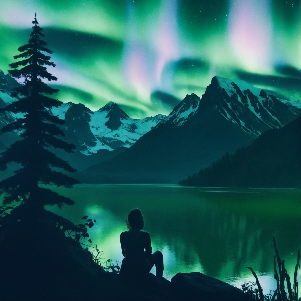 auroraborealis, digitalart, digitalartwork, digitalpainting, landscape, mountainscape, northernlights, scenery, linelessart, linelessstyle, linelessdigital