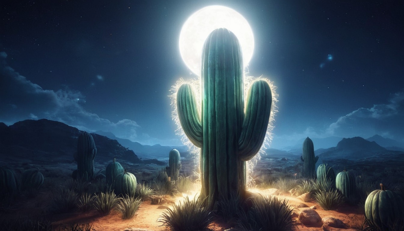 cactus, flowers, night, nightfall