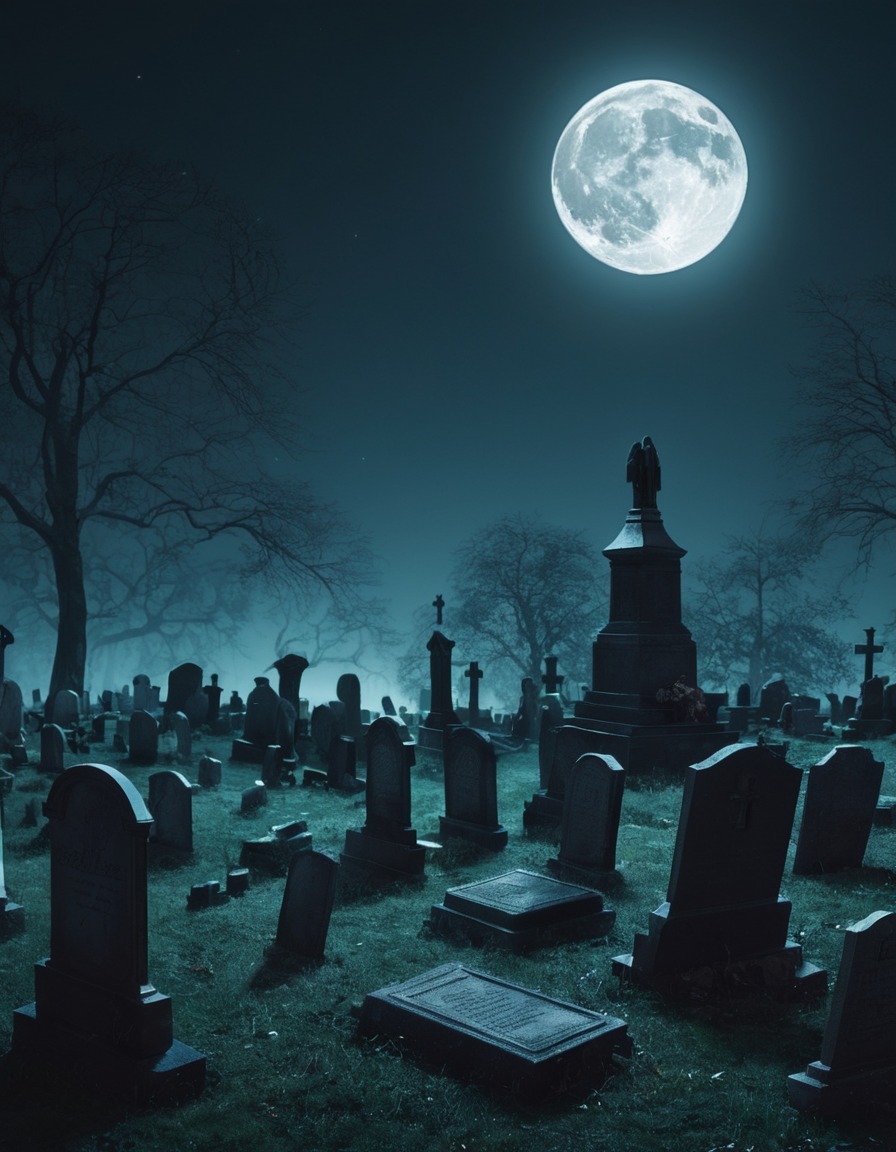 moonlit, graveyard, gravestones, eerie, atmosphere, lovecraft, howard lovecraft