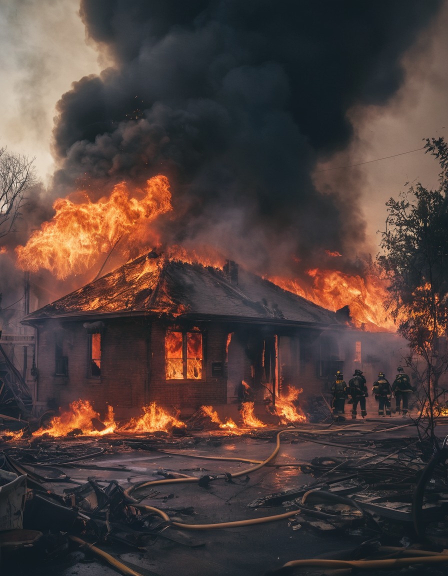 fire, firefighters, blaze, city, neighborhood, chaos, war, usa