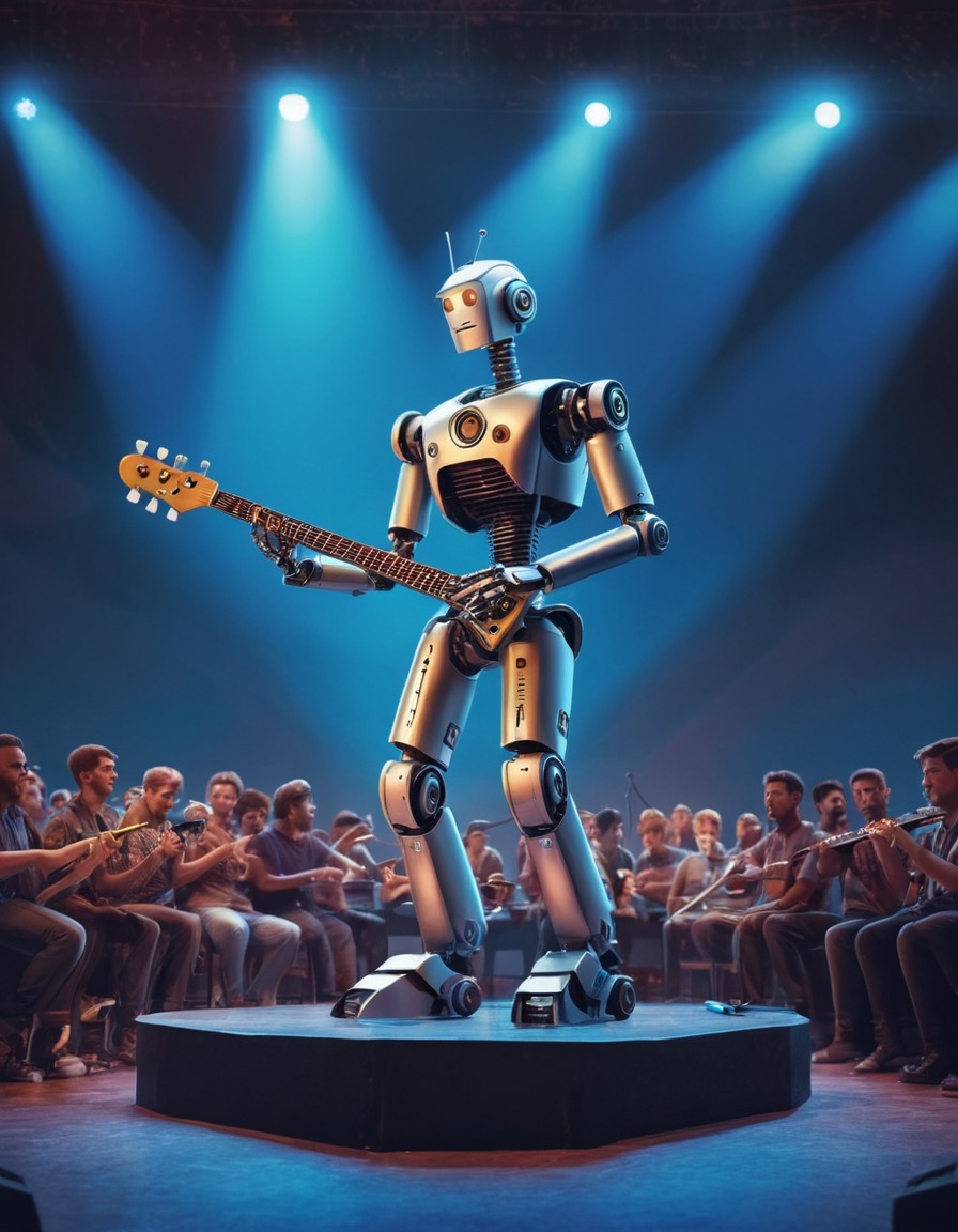 robot, musician, performance, stage, audience, robots