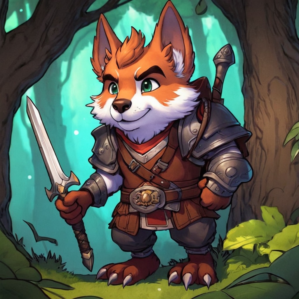 characterdesign, warrior, dreamup, digitalart, cartoon, adoptable, fantasycharacter, fox, rpg, fanart, fantasyart, furryfall, ai_art