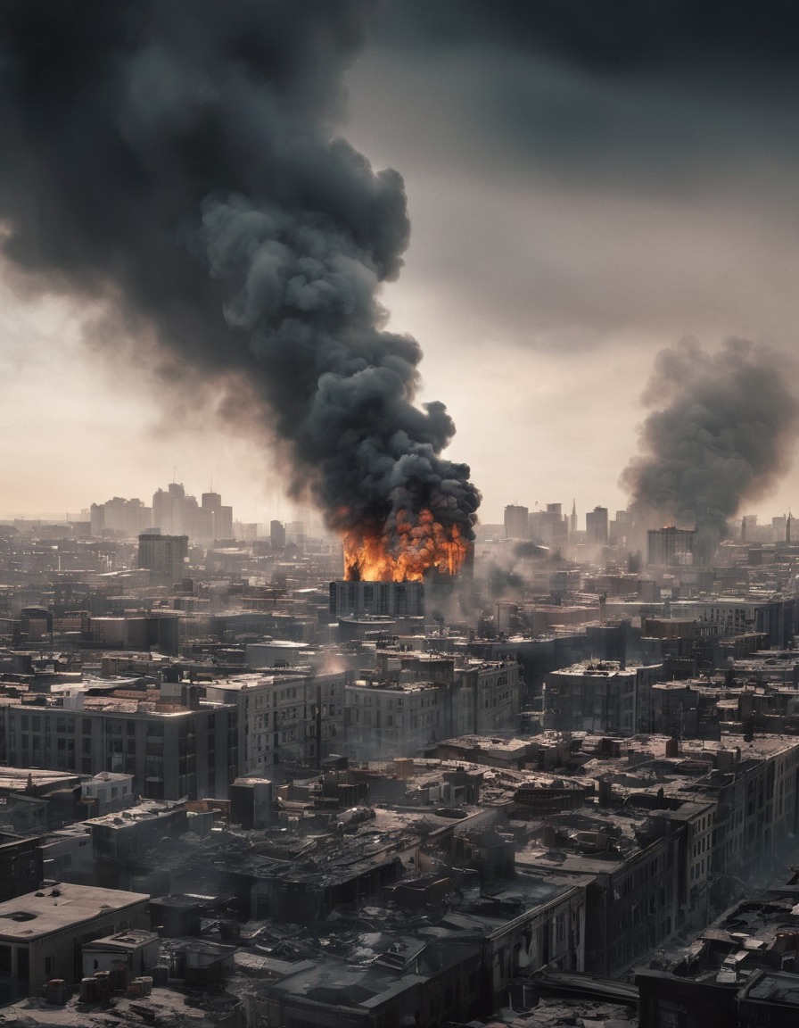 city destruction, smoke, bombing, urban warfare, war, usa