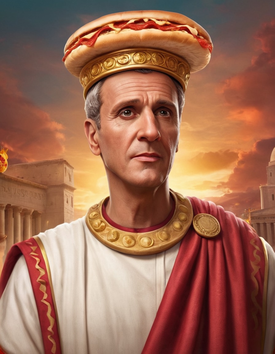 julius caesar, roman emperor, caesar caricature, toga, pizza crown, caricature, funny