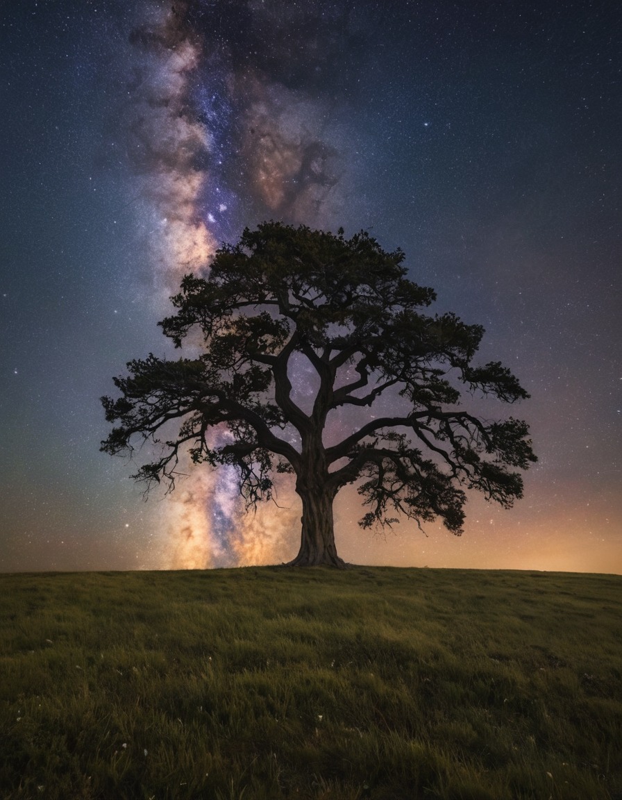 nature, landscape, silhouette, night sky, stars, milky way