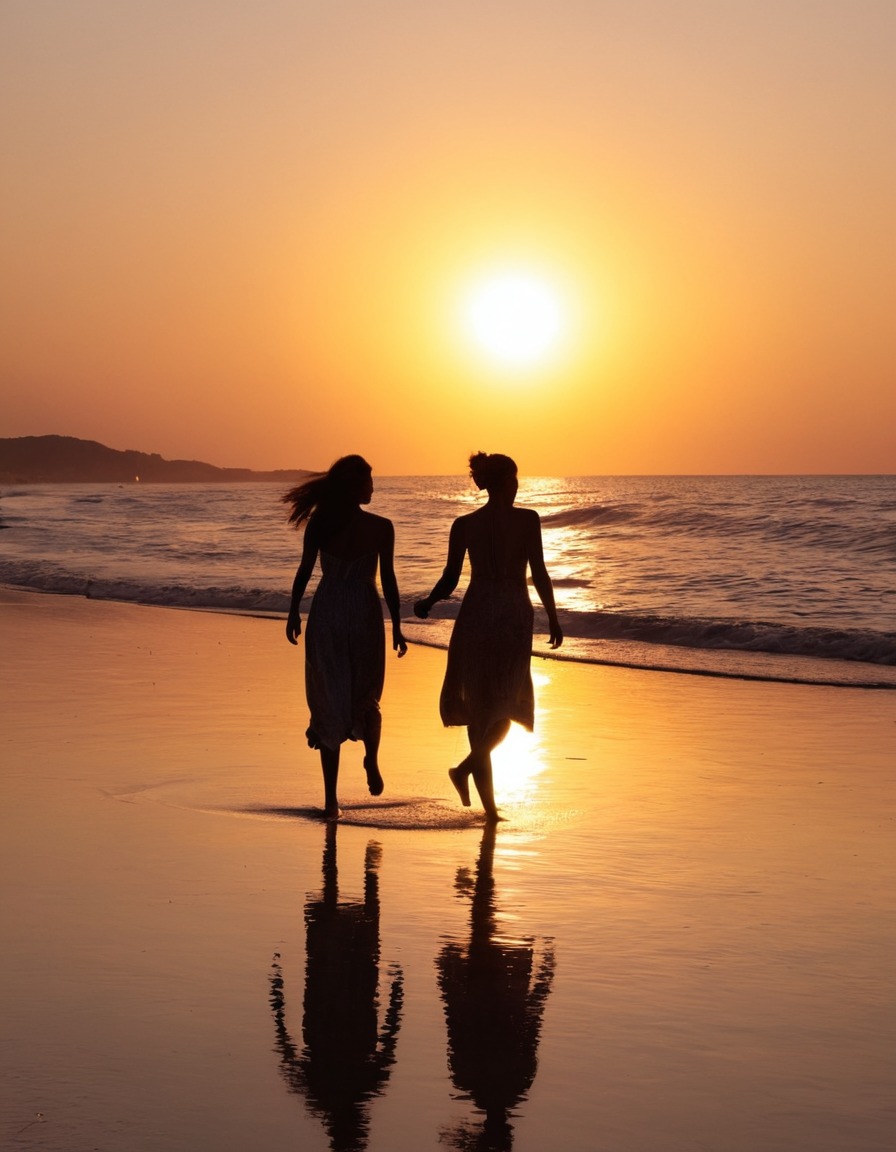 sunset, beach, silhouettes, playing, people, outdoor_activities