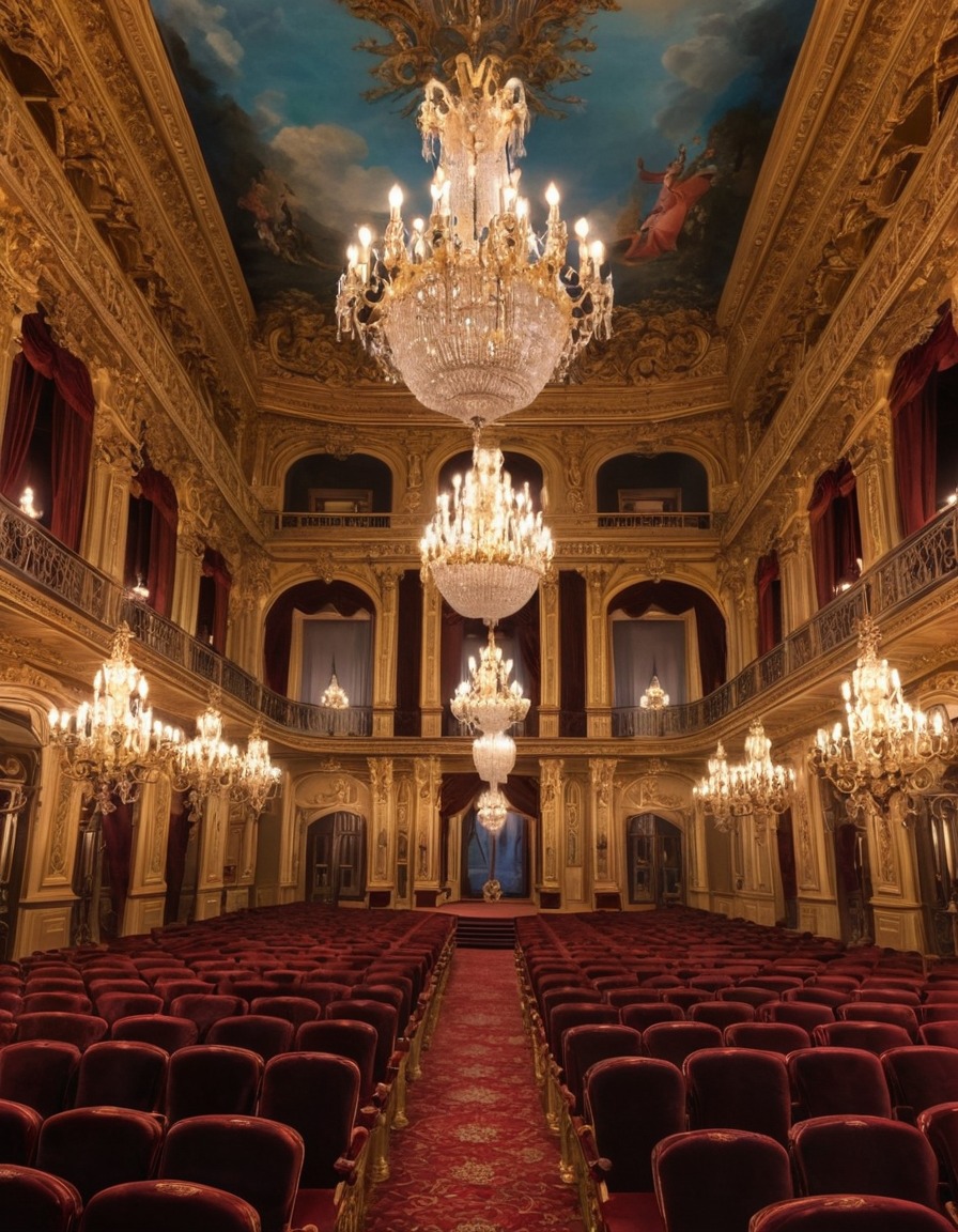 opera house, chandeliers, velvet seats, luxury, architecture