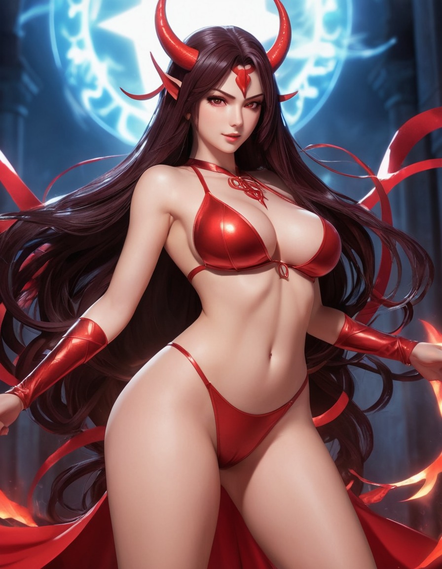 temptress, seraph, dark hair, halo, curves, confrontation, angels, demons, anime