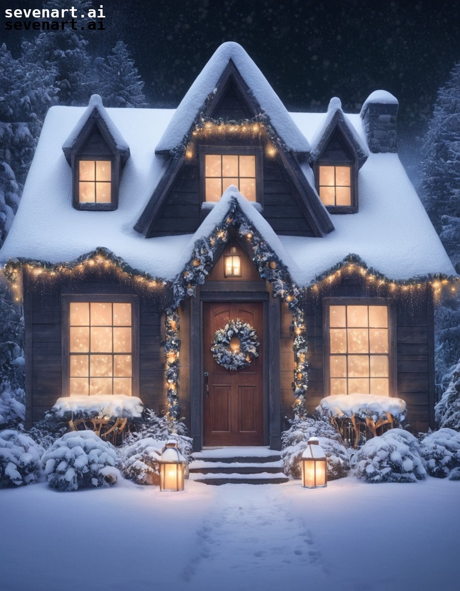 winter, house, snow, holiday, festive, home