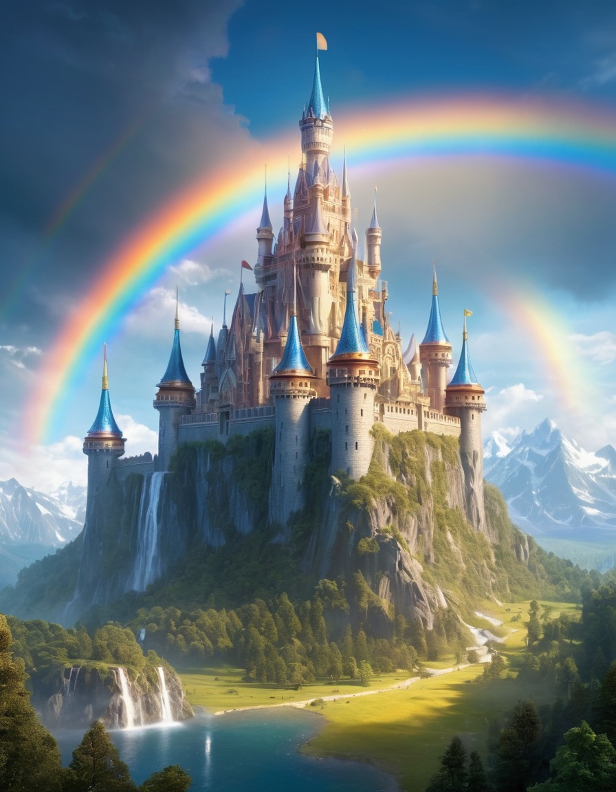 castle, rainbow, mystical, powerful, beings, fantasy, fantastic