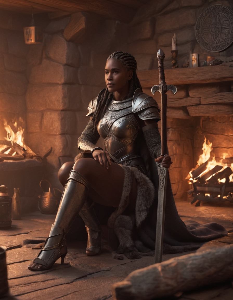 senua, fireplace, cozy, warrior, home, games, girls from games