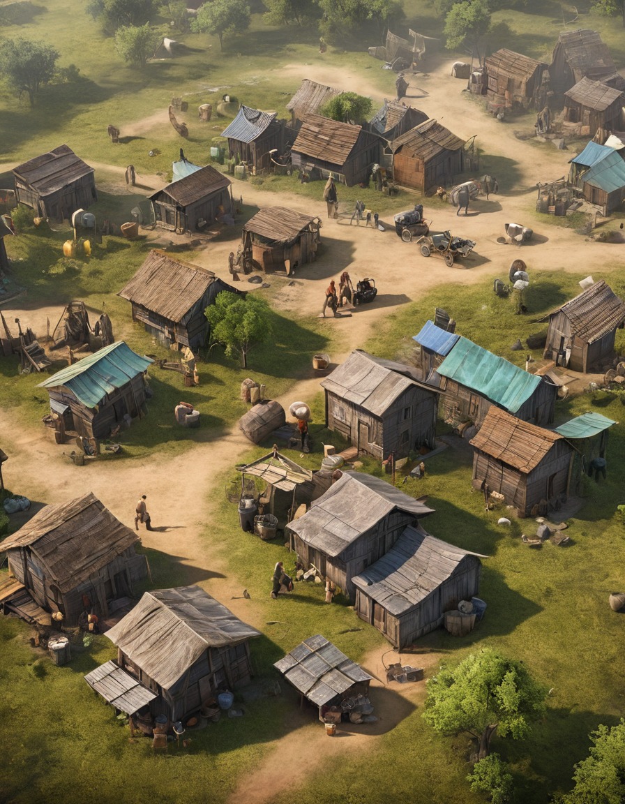 makeshift settlement, scavenged materials, daily tasks, community, poverty, fallout, games, tv shows