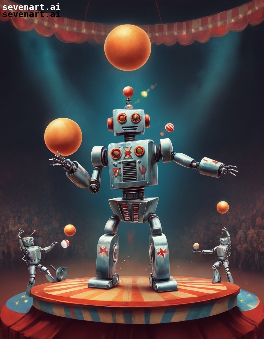 robot, juggling, circus, performance, entertainment, robots