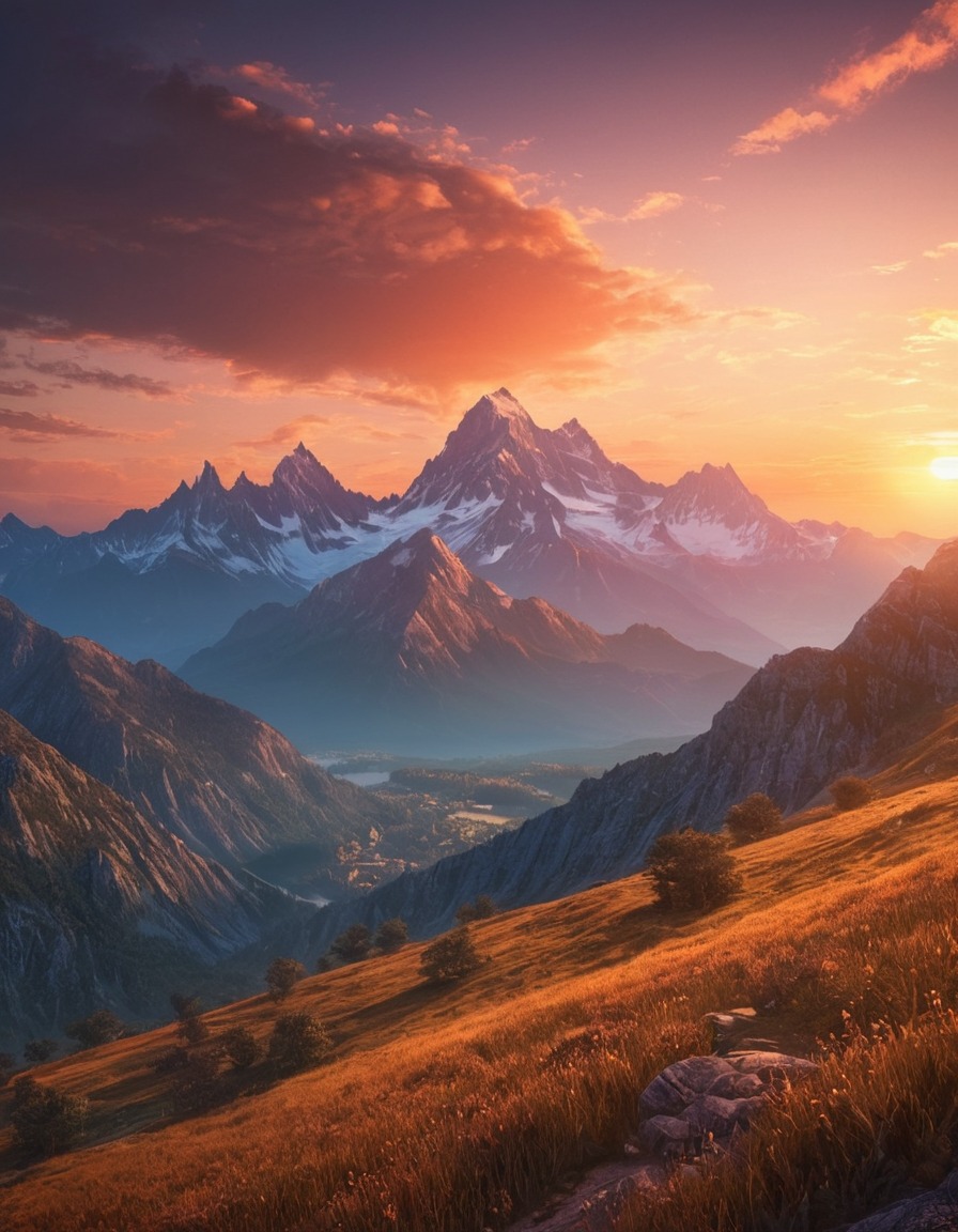 sunset, mountain range, nature, scenic landscape