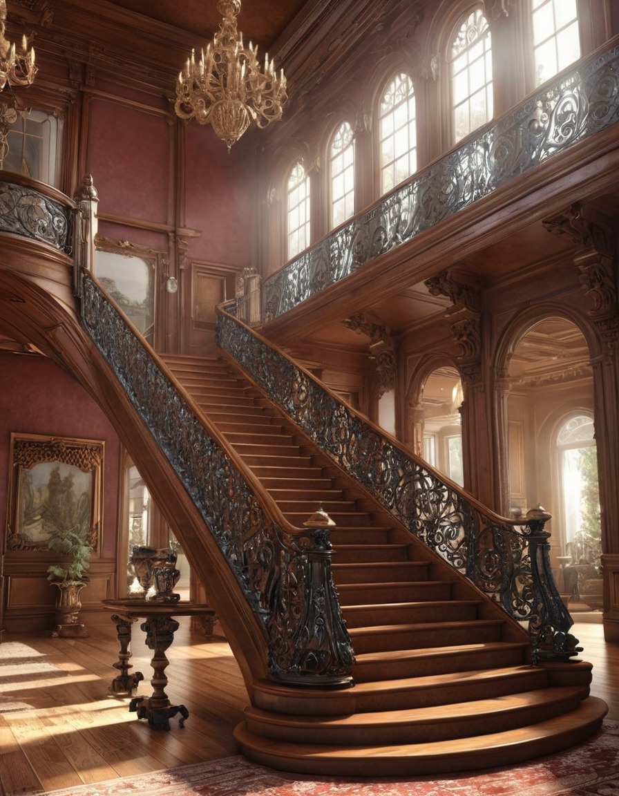 victorian, mansion, ironwork, staircase, architecture