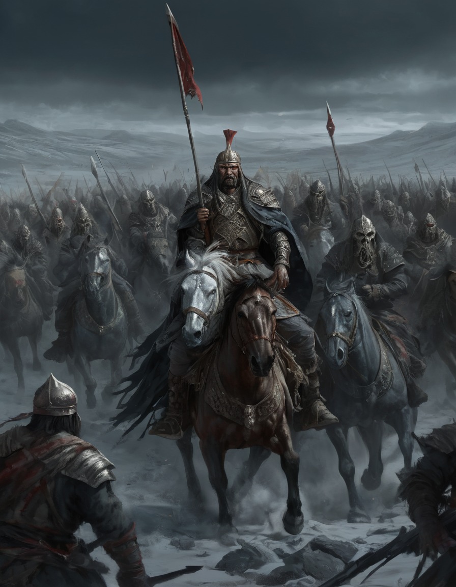 genghis khan, undead, army, war, landscape, zombie