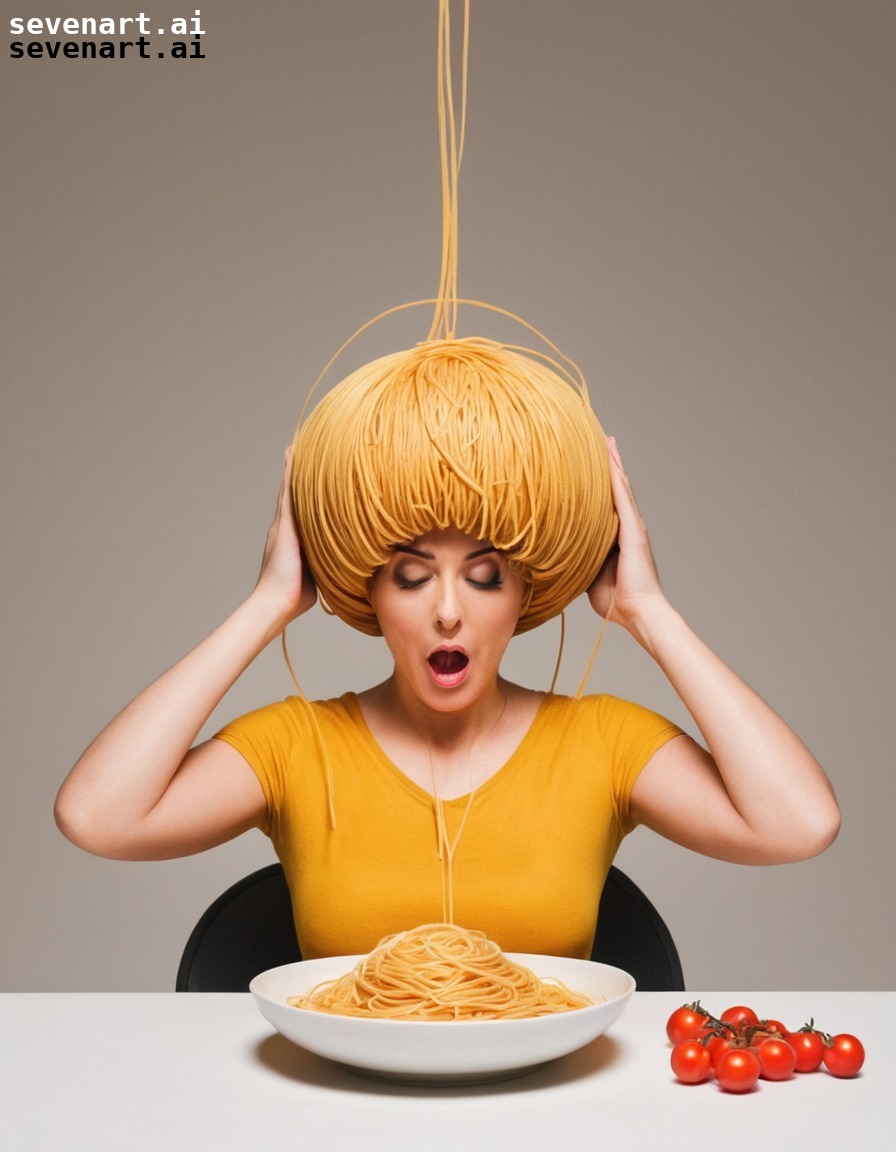 humorous, confusion, mistake, spaghetti, wig, fun, people