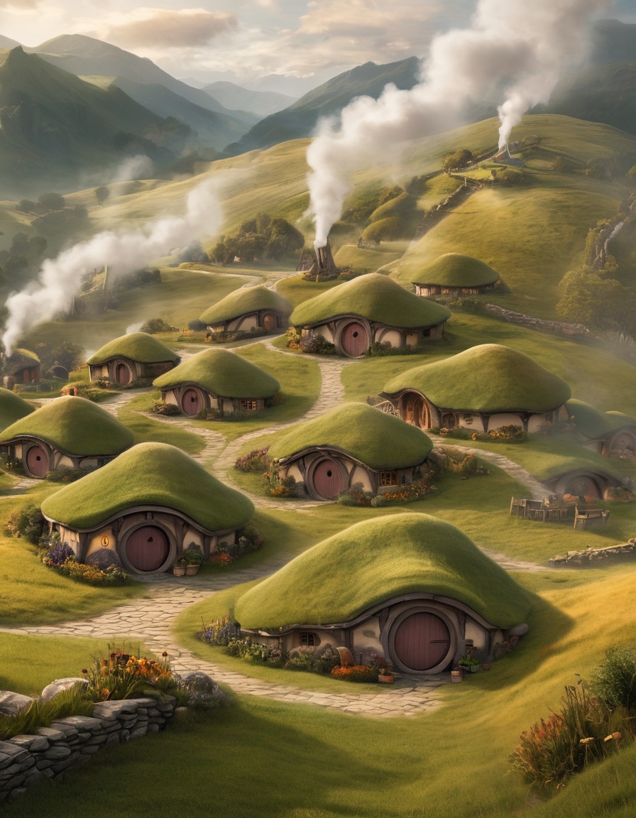 fantasy, hobbit, village, hills, cozy, john tolkien, tolkien