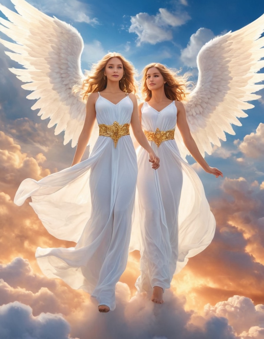 heaven, angels, guiding souls, serene journey, afterlife, spirituality