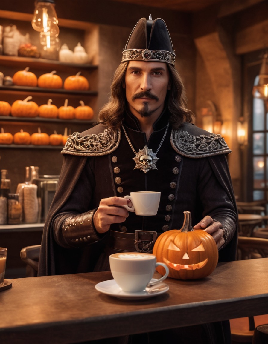 vlad the impaler, pumpkin spice latte, trendy cafe, historical figure, halloween icon