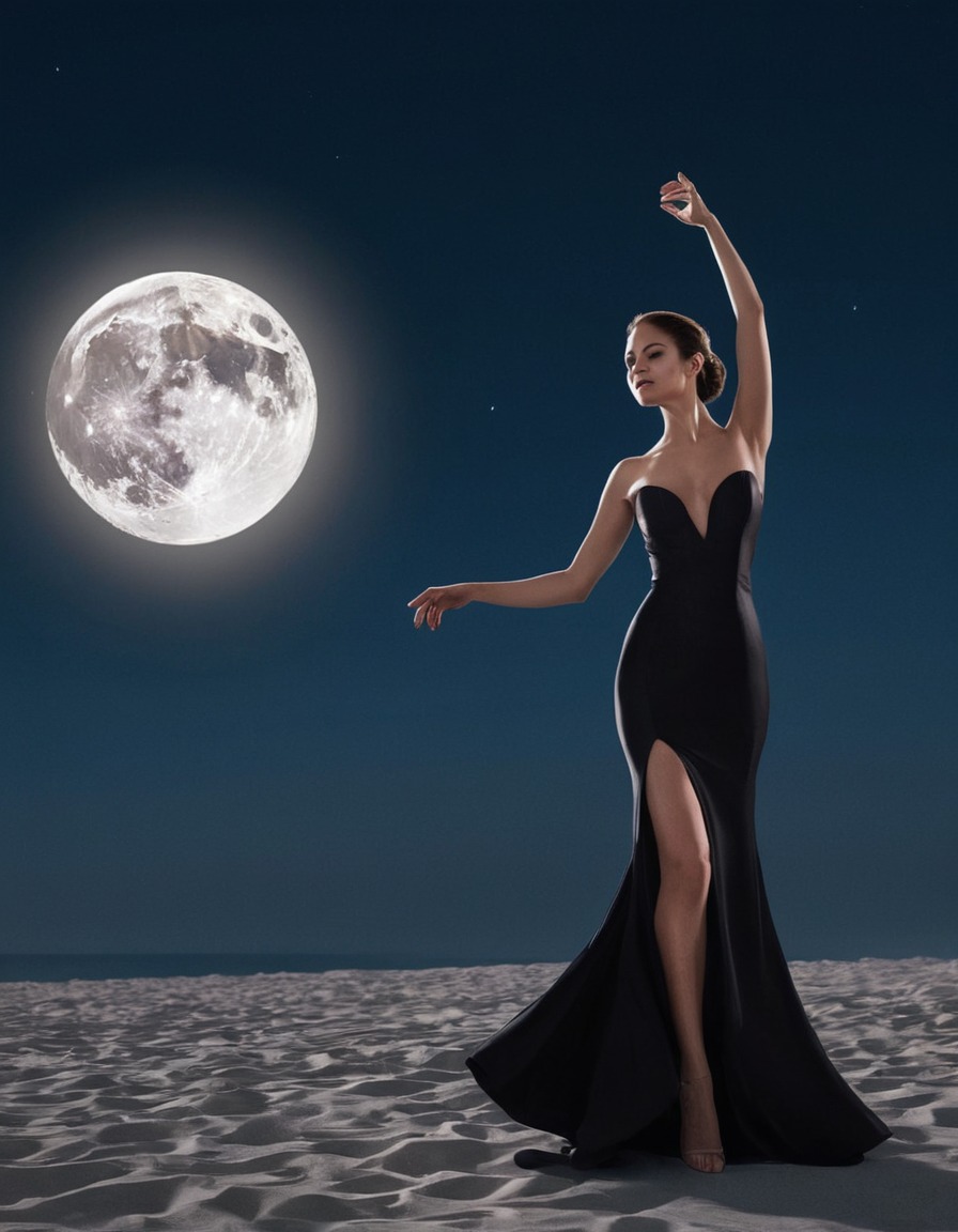 elegant, evening gown, dance, moonlight, romantic, woman