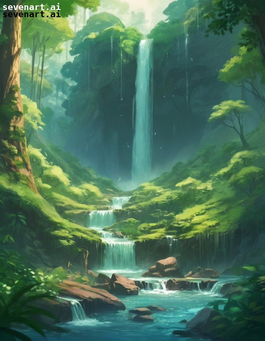 nature, waterfall, lush, greenery, forest