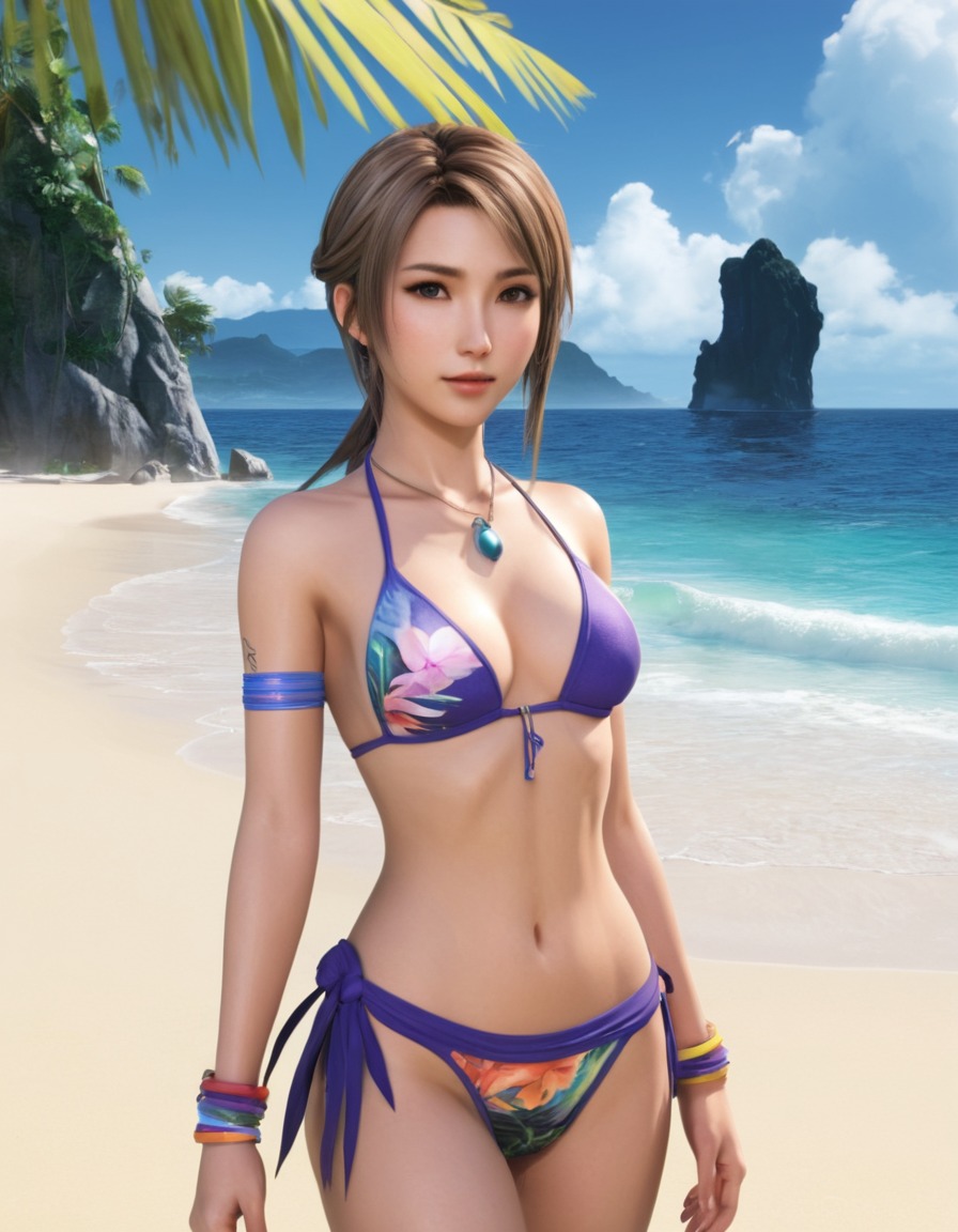 final fantasy x, yuna, bikini, beach, tropical, games, girls from games