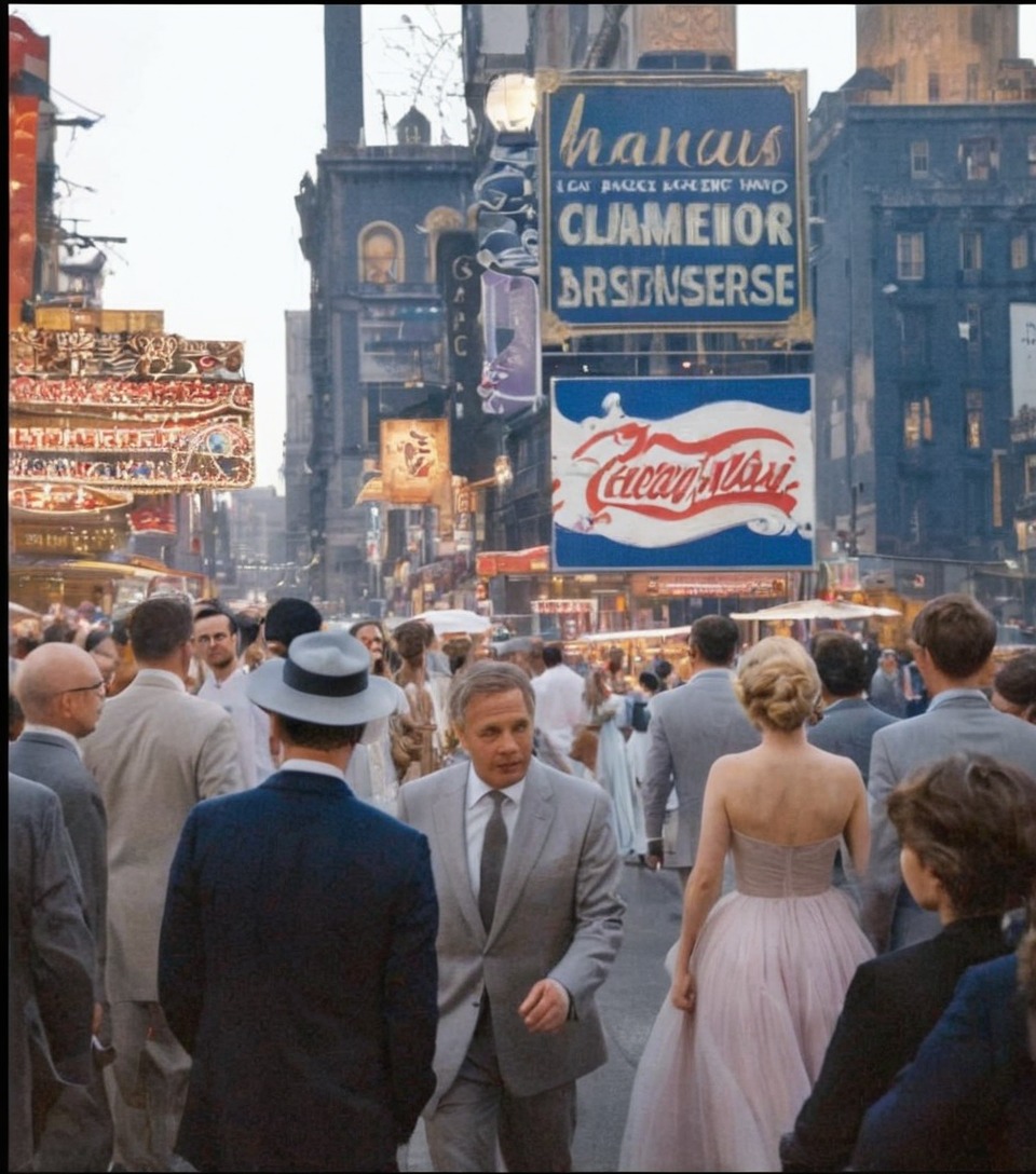 vintage new york, 1950s, 1950s in color, color photography, street photography, crowd, times square, broadway, street scene, urban scene