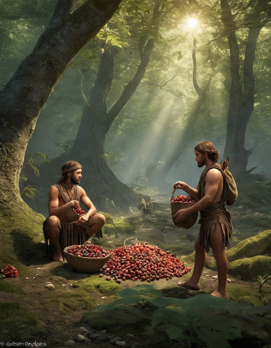 hunter-gatherers, forest foraging, paleolithic era, europe, berry picking, nut harvesting, ancient lifestyles