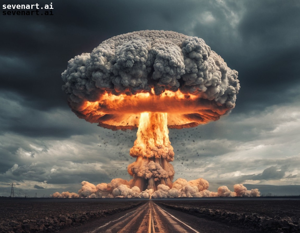 nuclear explosion, mushroom cloud, artistic representation, devastation, war, nuclear weapon, atomic bomb