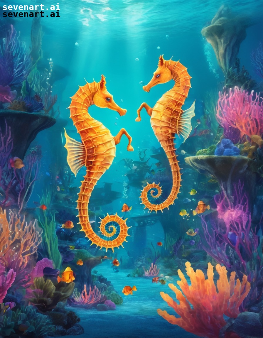 fantasy, underwater, kingdom, seahorses, mermaids