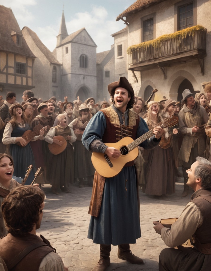 music, performance, troubadour, lute, town square, middle ages