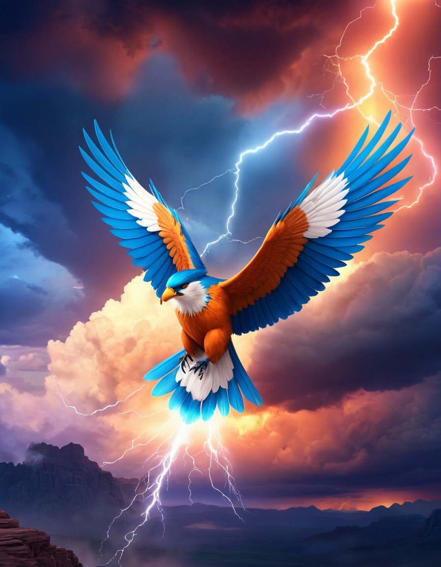 thunderbird, majestic, storm clouds, lightning