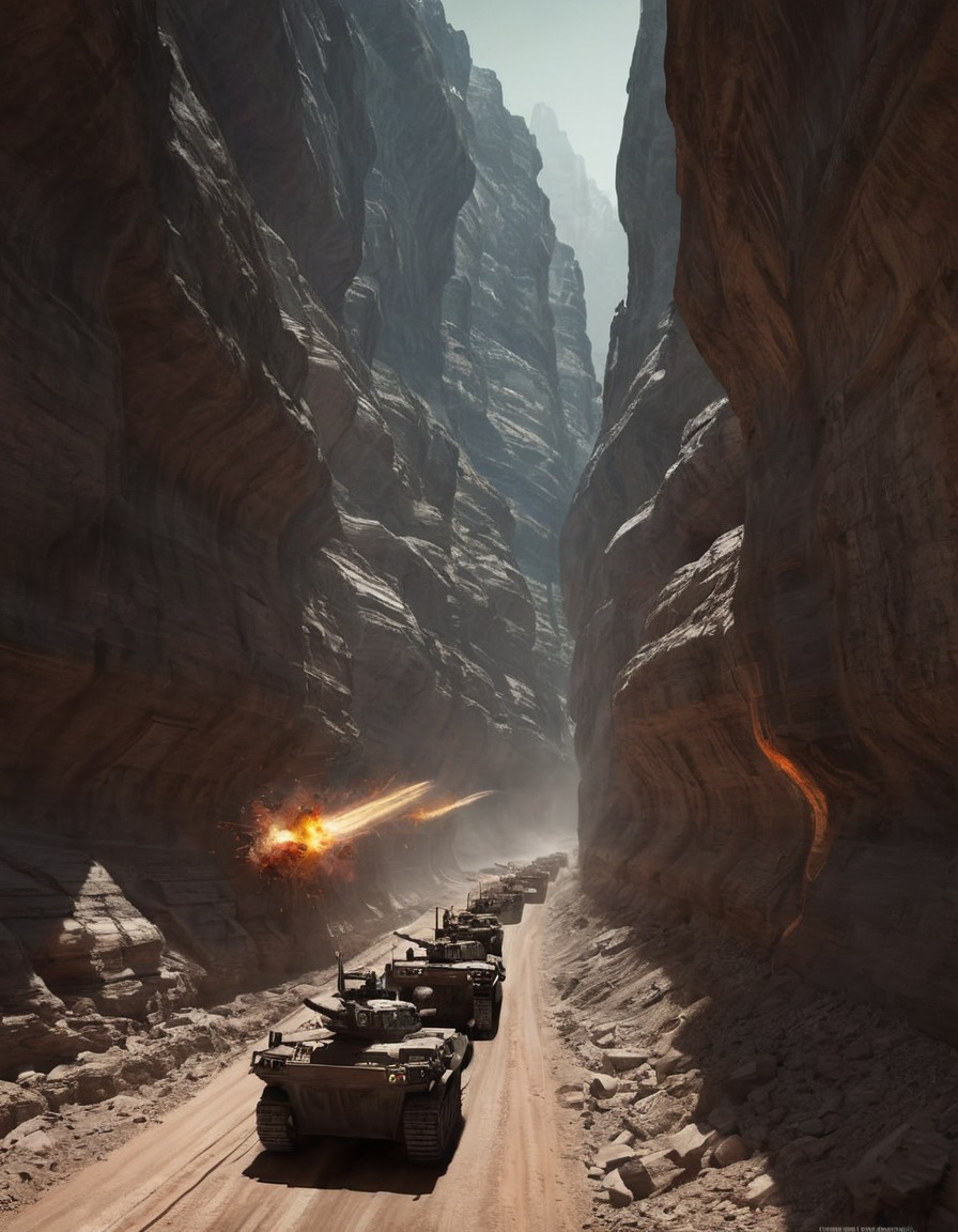 war, convoy, military, canyon, pursuit, mad max