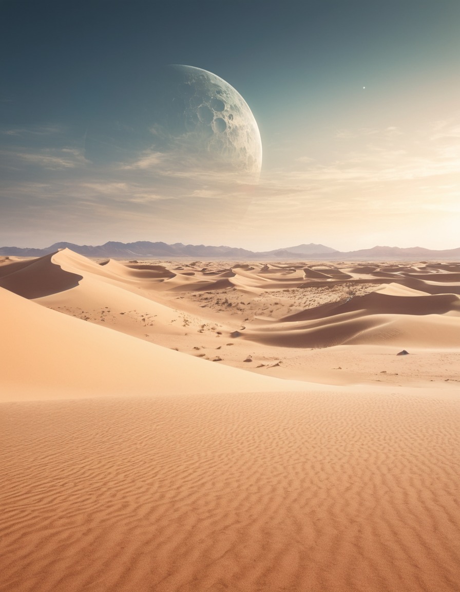 desert, sand dunes, oasis, mystical beings, otherworldly, fantastic