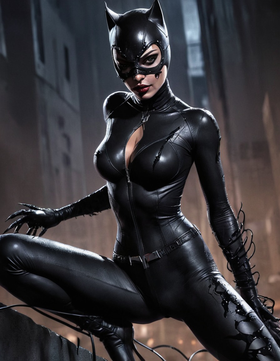 dc comics, catwoman, superhero, catsuit, battle, villain