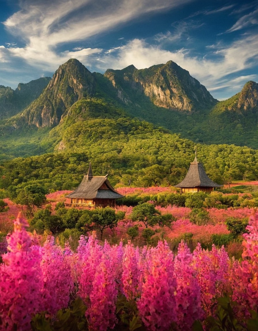 poland, landscape, mountain, cottage, pink flowers, wild flowers, path, nature, flowers, beautiful, petitworld favs