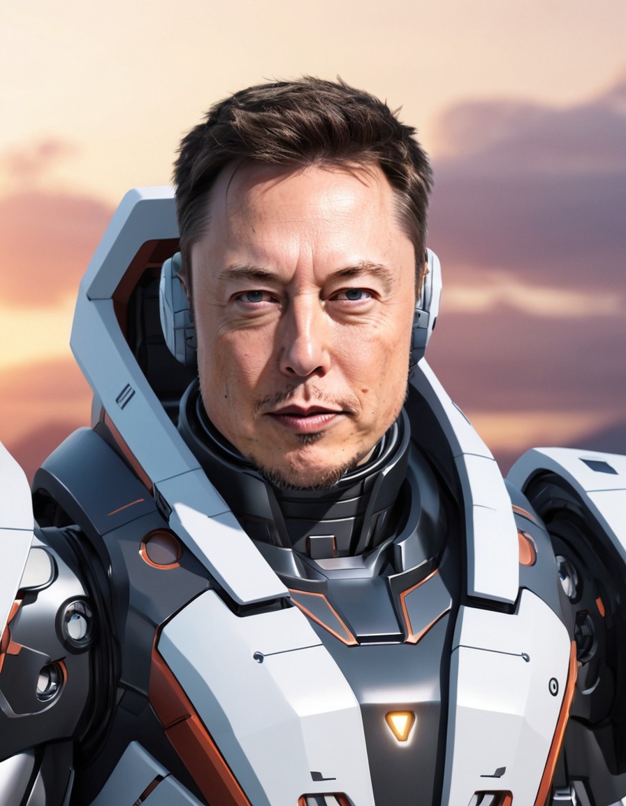 elon musk, anime, mecha, futuristic, science fiction