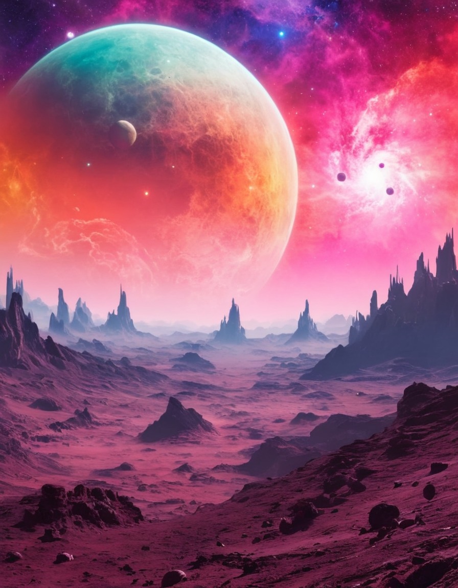 alien planet, moons, colorful nebula, space, astronomy, stars