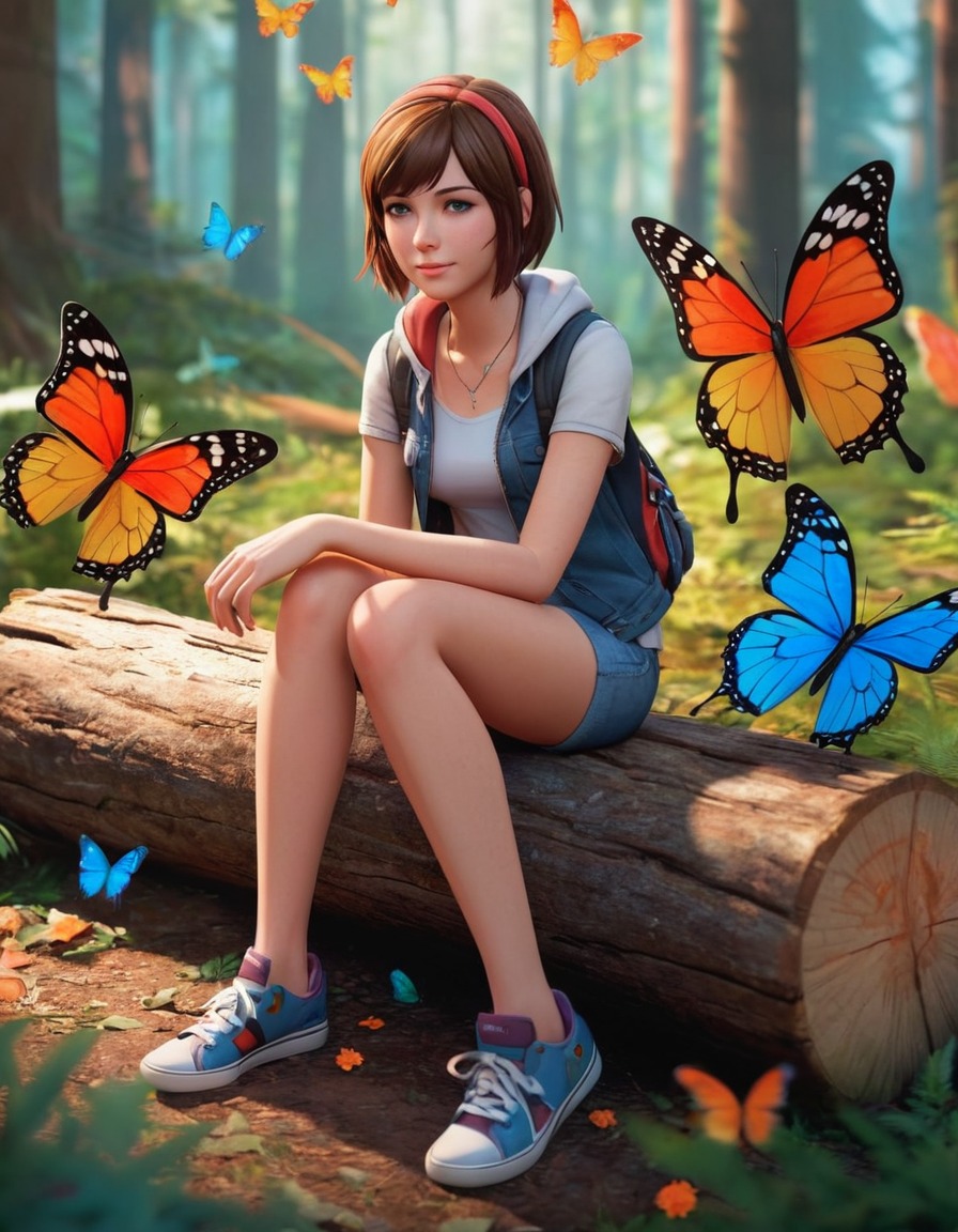 max caulfield, life is strange, video game, character, peaceful, forest, butterflies, anime, games