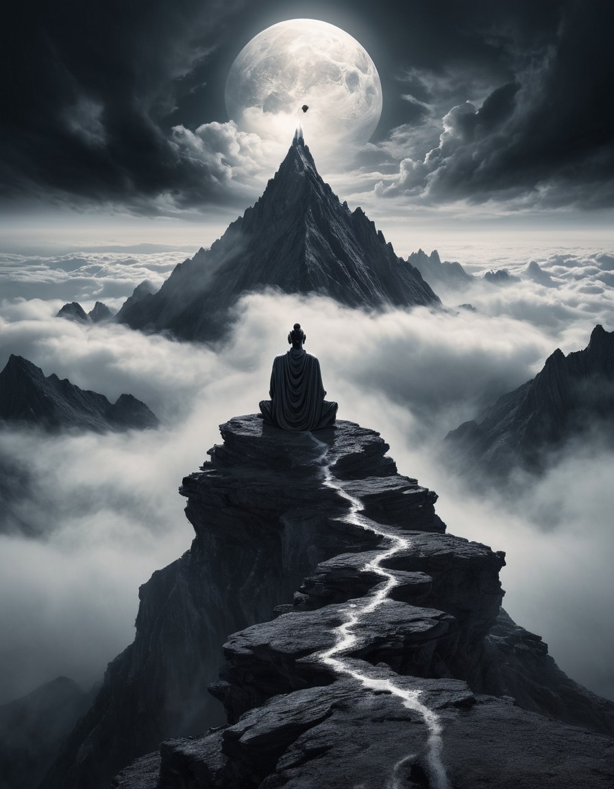 mountain peak, meditation, mystical, loneliness, clouds, spirituality, tranquility