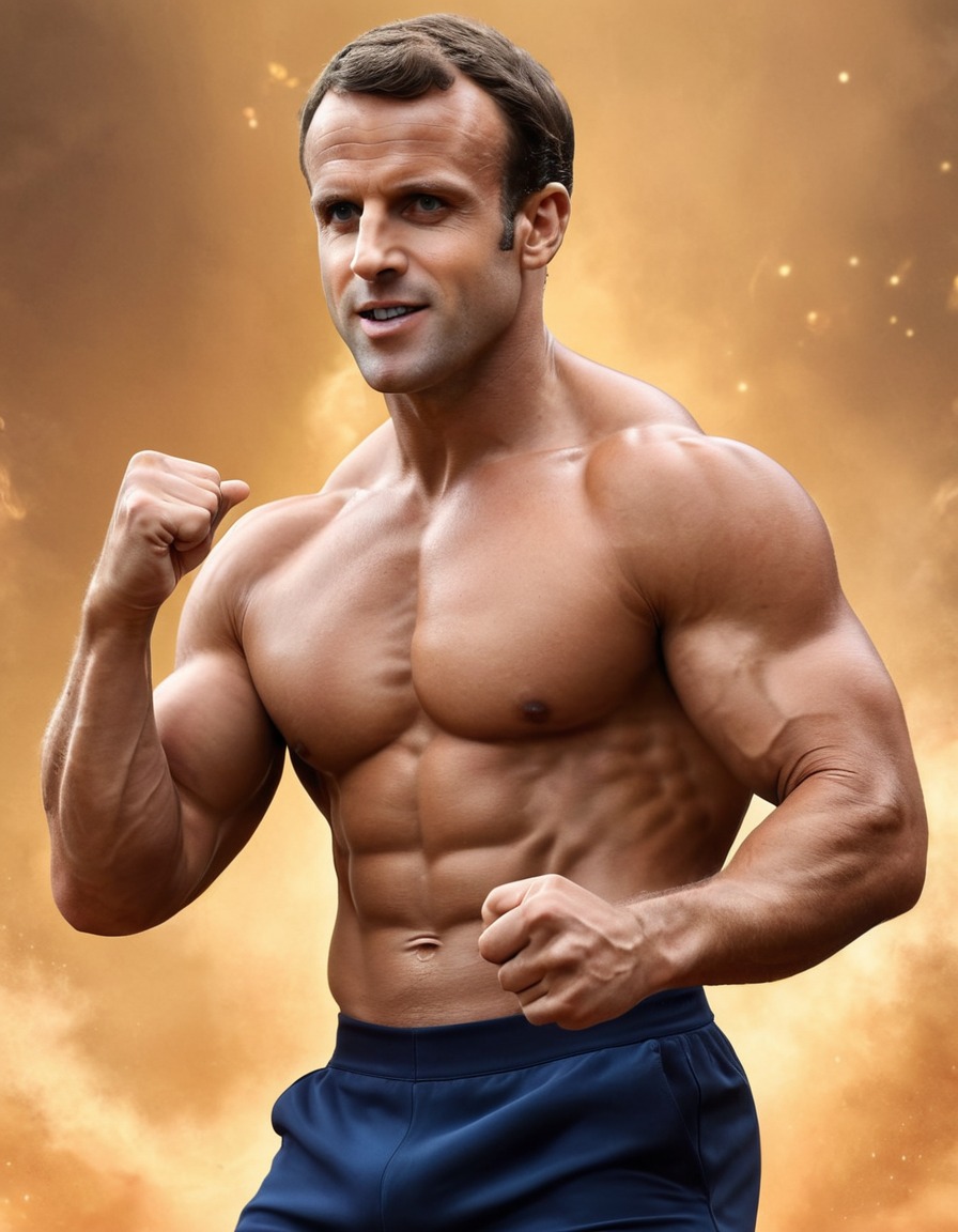 emmanuel macron, france, bodybuilding, leader