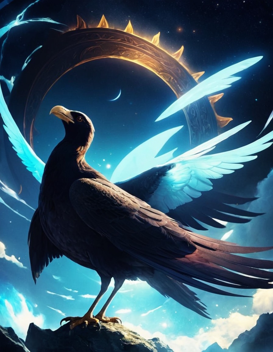 digitalart, magic, bird, crow, thecrow, seaart, total_solar_eclipse, ai_art