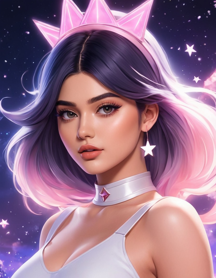 kylie jenner, magical girl, anime-inspired, transformation, powerful, fashionable, anime