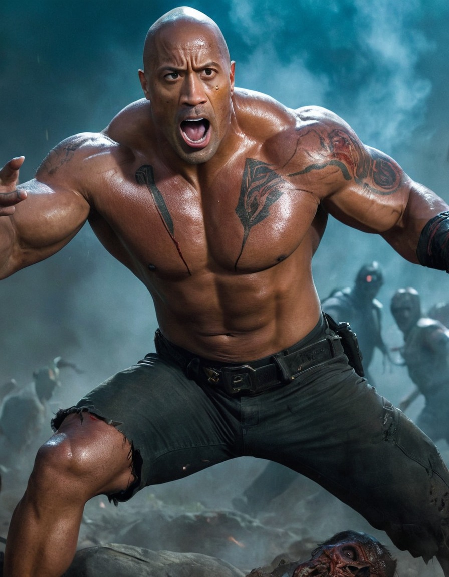 dwayne johnson, the rock, zombie, fight, action, entertainment