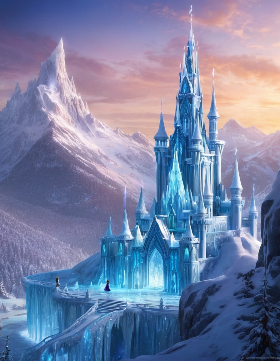 frozen, elsa, ice palace, mountains, movies