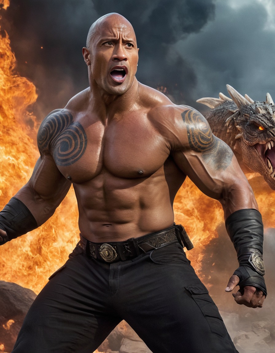 dwayne 'the rock' johnson, the rock, monster, fight, action, celebrity, showdown