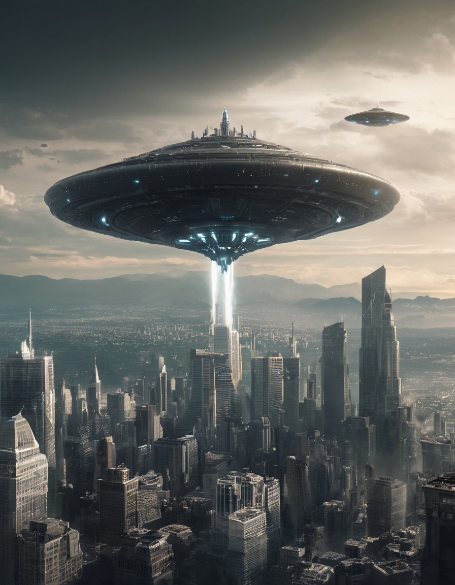 alien, spacecraft, invasion, cityscape, sci-fi, aliens, three body problem, trisolaran