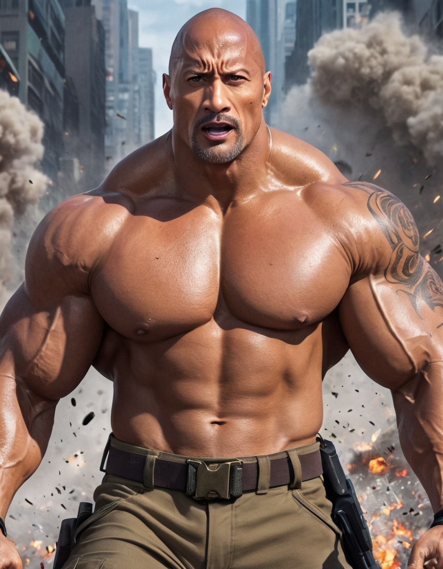 dwayne johnson, anime, action, muscular, heroic