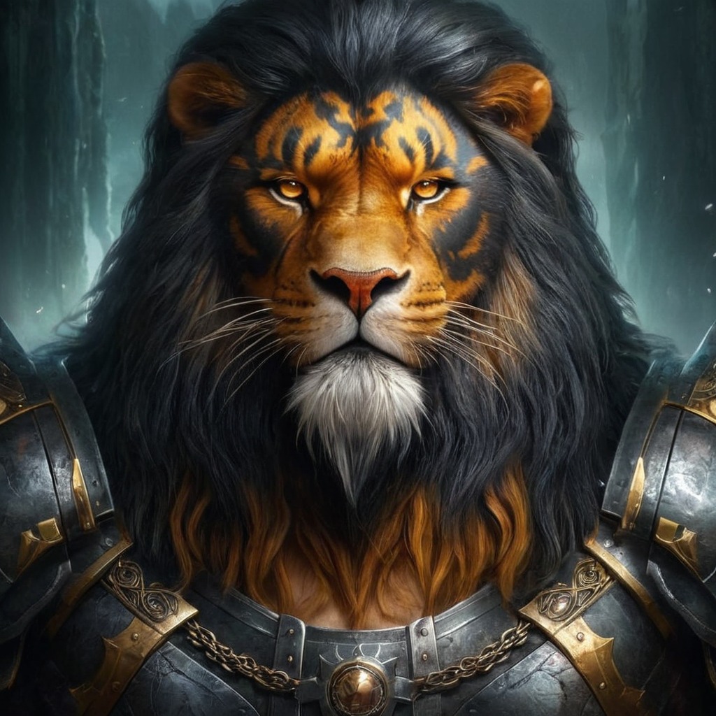 digitalart, characterdesign, warrior, fantasyart, lion, tiger, scifi, bing, conceptart, hybrid, space